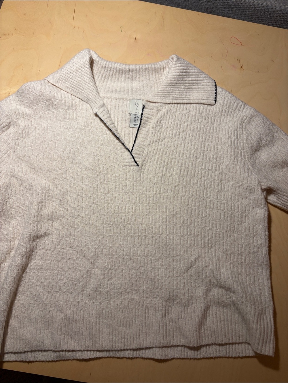 Joie Cream V‑Neck Textured Shawl Collar Sweater